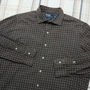 POLO Ralph Lauren Men's Large Stanton Classic Fit Green Red‎ Plaid 100% Cotton